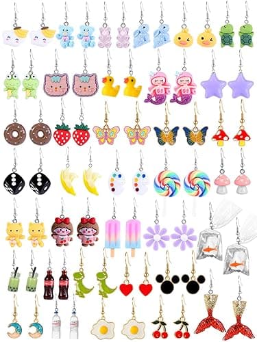 36 Pairs Cute Weird Fun Earrings for Teen Girls Unique Funky Cool Dangle Earrings Set for Wome - 36p-multicolor-A - Image 1