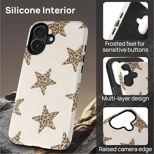DAIZAG Case for iPhone 16 [Compatible with Magsafe] for Girl Women Scratch Resistant Shockproof Coquette Case, Leopard Print Stars thumbnail 3