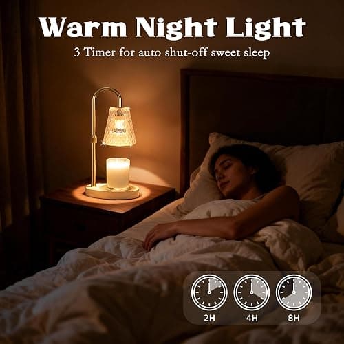 Candle Warmer Lamp with Timer - Adjustable Height, Electric Wax Melter in Gold for Cozy Aesthetic Home Decor, Gift for Women, Sister, Friend, Birthday, Housewarming thumbnail 3