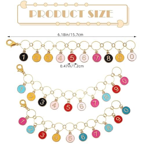 COGCHARGER 3Pcs Flat Round with Number Alloy Enamel Charms Knitting Row Counter Chains for Knitting and Crochet Stitch Markers thumbnail 2