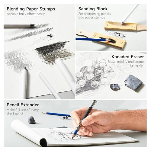 Shuttle Art 116 PCS Drawing Kit, Professional Drawing Supplies with Sketch, Charcoal, Colored, Graphite, Pastel Pencils & Sticks, Complete Drawing Tools and Paper Pads in Zipper Case for Artists&Kids thumbnail 5