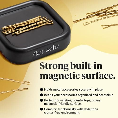 Kitsch Magnetic Bobby Pin Holder - Cute Stuff, Strong Magnetic Pin Holder for Desk & Vanity, Securely Holds Metal Hair Clips, Bobby Pins & Paper Clip | Ideal Gifts for Women - Black, 1 Pc thumbnail 3