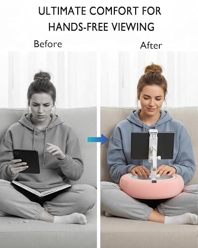 Tablet Pillow Stand, Compatible with 5"-12.9" Kindle, iPad, Phone/Tablet, Google, Samsung, 360° Rotating Phone Holder for Bed, Soft Plush Fabric, Detachable Bowl, Reading and Relaxation on Bed, Pink thumbnail 2