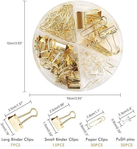 Creechwa Paper Binder and Clips Set, Metal Assorted Sized Binders with Push Pins, Cute Office Supplies, Teacher Desk Must Haves, Cute Desk Accessories thumbnail 3