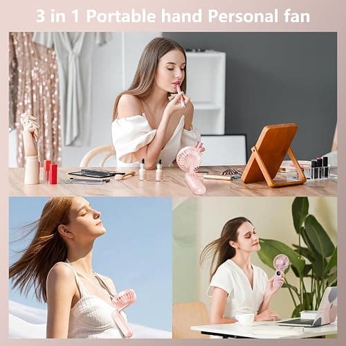 xigmer Portable Fan, 2-Pack Rechargeable Handheld Fans with 12H Battery, 5-Speed 180° Foldable USB Fan, Cooling Face Fan with Lanyard for Makeup & Travel, Camping, Hiking -Pink & Purple thumbnail 5