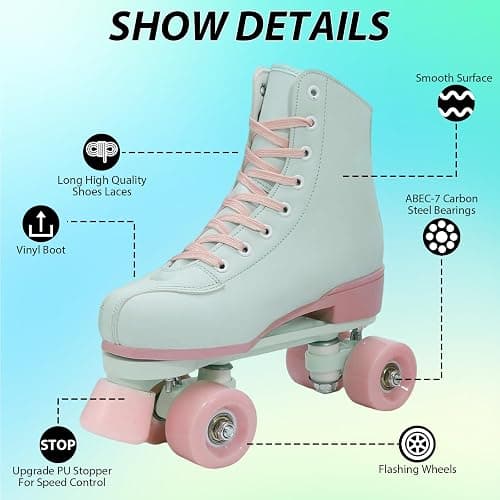 YYW Roller Skates for Women Girls Black Pink Roller Derby Skates Light Up Adult Double Row PU Leather Skates for Youth Adult Beginner Outdoor thumbnail 4