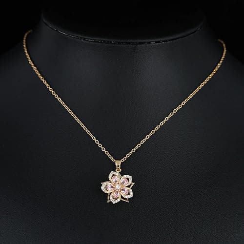 KONPJE Necklace for Women Gold Flower Fidget Necklace Rotatable Crystal Silver Blossom Pendant Necklaces Adjustable Spinning Fidget Necklaces Redbud Flower Choker Funny Gift Jewelry thumbnail 2