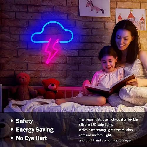 Neon Sign LED Cloud Lightning Neon Signs for Wall Decor Hanging Battery or USB Powered Light Up Neon Lights for Bedroom Aesthetic Kids Room Living Room Bar Party Christmas Wedding Pink thumbnail 4