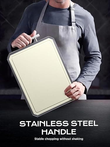 SNOWCLAD Stainless Steel Cutting Board,Double Sided Steel Cutting Boards for kitchen,Stainless Steel/Wheat straw pp Large Board for meat,non toxic Chopping,16 * 11 Inch,Dishwasher Safe thumbnail 7