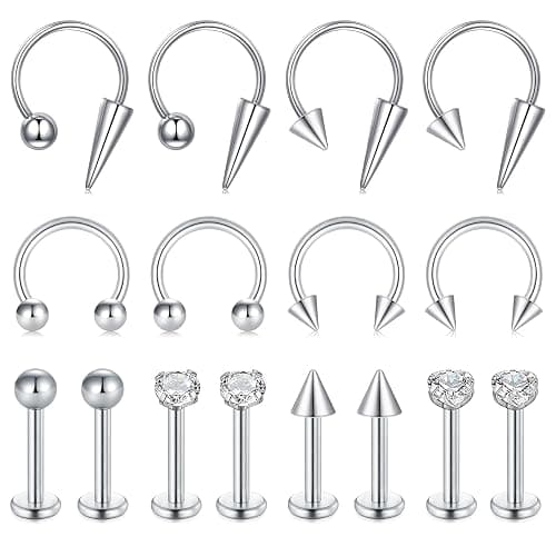 Zolure 16g Lip Rings Horseshoe Labret Jewelry Lip Barbell Ring Spike Snake Bite Piercing Jewelry Tragus Helix Earrings Studs Medusa Piercing for Women Men - Image 1