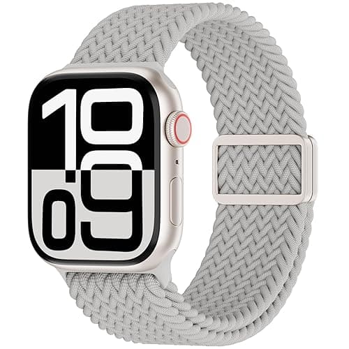 Magnetic Braided Solo Loop Compatible for Apple Watch Band 42mm 41mm 40mm 38mm 46mm 45mm 44mm 49mm, Stretchy Nylon Sport Elastic Strap for iWatch Bands Series 10 9 8 7 6 5 4 3 2 1 SE Ultra Women Men - Grey - 38/40/41/42mm