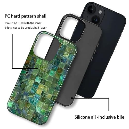 Kapadiy Case for iPhone 13 iPhone 14 Case,Green Toned Glass Mosaic Patten Design Hybrid Dual Protection Silicone + Hard PC Shockproof Full Body Cover,Slim Anti-Scratch Protective for Men Women thumbnail 3