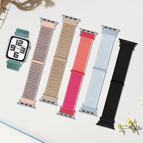 6 Pack Nylon Sport Loop Band Compatible with Apple Watch Band 38mm 40mm 41mm 42mm 44mm 45mm 46mm 49mm Women Men, Soft Adjustable Braided Replacement Straps for iWatch Series 11 10 9 8 7 6 5 4 3 2 1 SE Ultra thumbnail 2