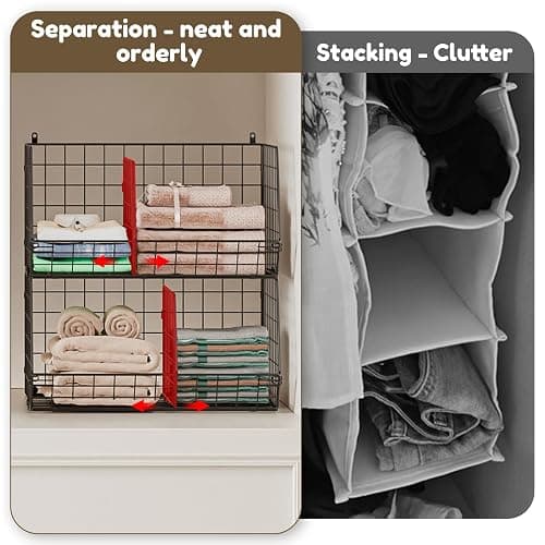 Jautokerdar 4 Tier Hanging Closet Organizer with Dividers,Extra Large Storage Hanging Shelf with 5 S Hooks 4 Dividers,Hang on Wire Closet Shelving Clothes Organizer-Black thumbnail 4