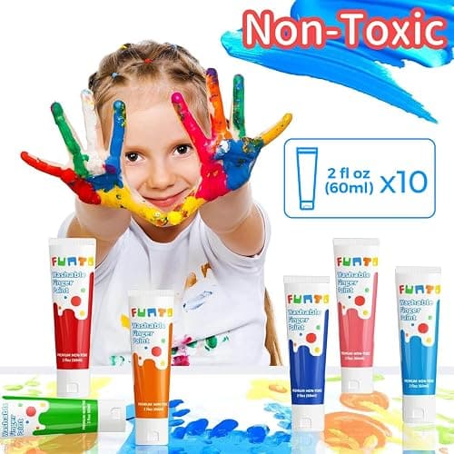 Funto Washable Finger Paint for Kids, Safe & Non-Toxic Finger Painting for Toddlers 1-3, Bath Paint, Toddler Art Painting Supplies, 10 Assorted Colors thumbnail 2