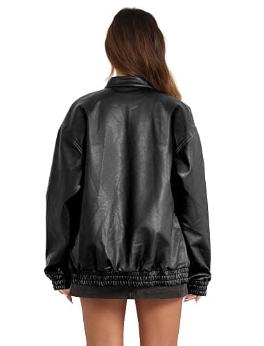 Sampeel Leather Jacket Women Faux Oversized Motorcycle Bomber Coats 2025 Fall Fashion Outfits Winter Clothes thumbnail 4