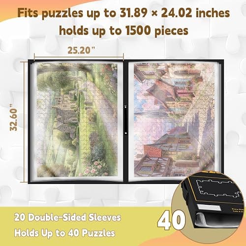 Puzzle Storage Folder for 1500pcs with Labeling Tabs & Name Card Pocket, Portable Puzzle Keeper,Jigsaws with Handle,32.6 * 25.2in(Inner Page), Black thumbnail 2