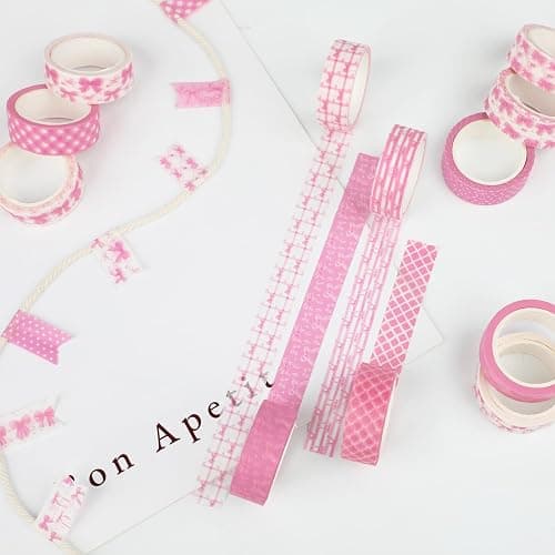 Resflyar 12 Rolls Pink Bow Washi Tape, Bowknot Plaid Adhesive Masking Tapes Decorative Pink Coquette Paper Tape for Scrapbook Journal Planners DIY Art Crafts Gift Wrapping 16.4FT thumbnail 4