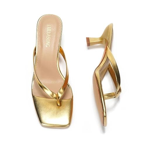 LULLASONG Women's Kitten Heels Sandals Square Open Toe Flip Flop Heels 1.8-2 Inch Heeled Sandals for Women thumbnail 7