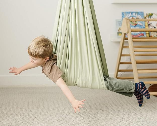 Marlowe & Co Sensory Swing for Kids Indoor Outdoor, Therapy Pod Cocoon Swing for Autism ADHD SPD, Double Layer Cotton Hammock Swing, Holds 200 lbs, 360° Swivel Hardware Included, Desert Sage thumbnail 7