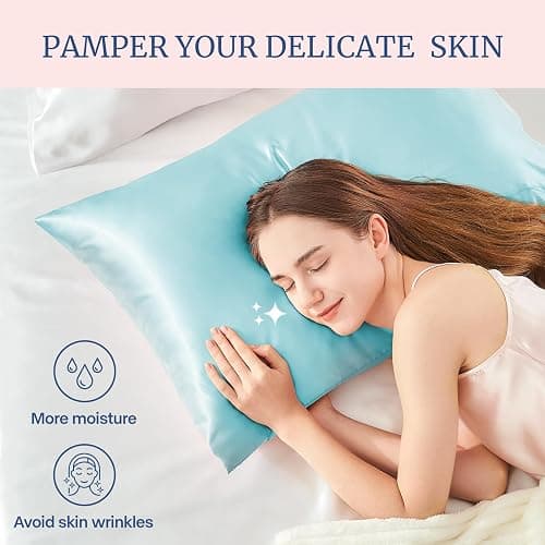 BEDELITE Satin Pillowcase for Hair and Skin, Super Soft and Cooling Similar to Silk Pillow Cases 2 Pack with Envelope Closure, Gift for Women Men(20"x26" Standard Size, Blue) thumbnail 4