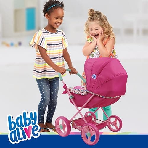 Baby Alive: Deluxe Classic Doll Pram - Pink & Rainbow - Includes Matching Handbag/Diaper Bag, Fits Dolls up to 18", Large Canopy, Storage Basket & Bassinet, Pretend Play for Kids Ages 3+ thumbnail 5