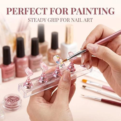 UPEOXT Nail Stand for Press on Nails, 2 Sets Acrylic Nail Holder for Painting Nails Gel, Magnetic Practice Kit with 1 Heart Base, 1 Flower Base, 100 Adhesive Stickers, DIY Salon Art Display Supplies thumbnail 4