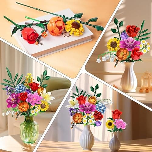 CUBIMANA Flower Bouquet Building Set, 1043 PCS Bouquet Botanicals Collection Gift for Valentine's Day for Her and Him, 15 Artificial Flowers Building Blocks Home Plant Decor for Adults Women Birthday thumbnail 5