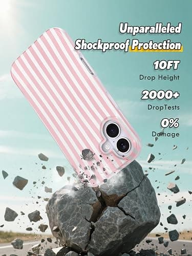 Compatible with iPhone 16 Case, with Aesthetics Striped Design Case for Women Girl, Cute Fashion Simple Soft TPU Slim Protection Phone Case for iPhone 16 6.1'' - Light Pink & White thumbnail 5