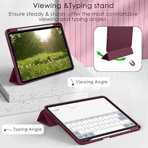 ZryXal iPad Pro 11 Inch Case (M5) 2025/ (M4) 2024 (Model: A2836/A2837/A3006), Trifold Stand Smart Cover with Pencil Holder and Soft TPU Back, Auto Wake/Sleep (Wine) thumbnail 4