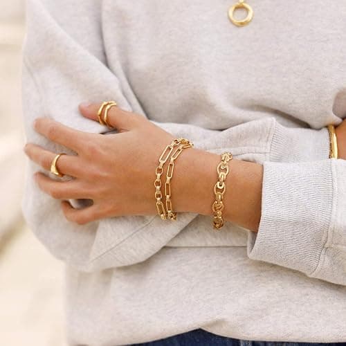 SOFYBJA 18k Gold Plated Personalized Chunky Cuban Oval Link Chain Bracelets for Men Toggle Rope Bracelet Jewelry for Women thumbnail 4