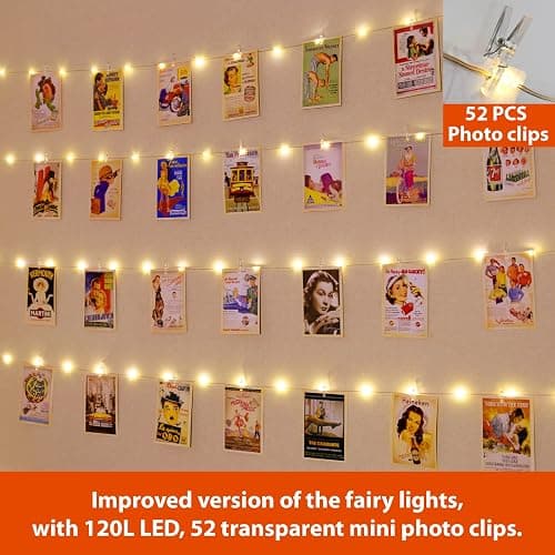 HXWEIYE 120LED Warm White 40Ft Fairy String Light with 52 Clear Clips & 12 Hooks, USB Powered, Waterproof, 8 Modes & Timer, Perfect for Indoor/Outdoor, Bedroom, Party, Wedding Decor thumbnail 2