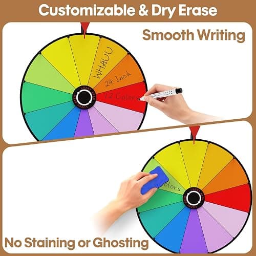WHAUU 24 Inch Prize Wheel Spinner, Heavy Duty Spinning Wheel for Prizes | Adjustable 47"-61" Height, Storable, Dry Erase Kit Included, for Party, Carnival, Trade Show, Business thumbnail 3