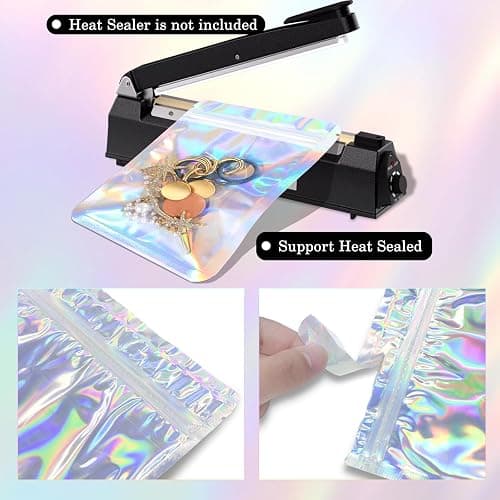 YHJZ Holographic Bags 100pcs Mylar Bags 3x4 inches Resealable Bag with Party Favor Bag Coffee Storage for Small Business thumbnail 4