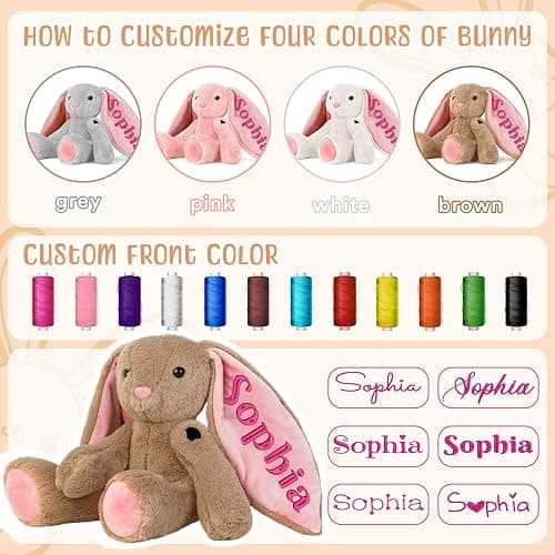 Personalized Bunny Plush for Kids Custom Bunny with Embroidered Name, Stuffed Animal for Toddler 1-3+ Girls Boys Bunnys Plush Toys Personalized Baby Newborn Kids Gifts for First Birthday Easter thumbnail 5