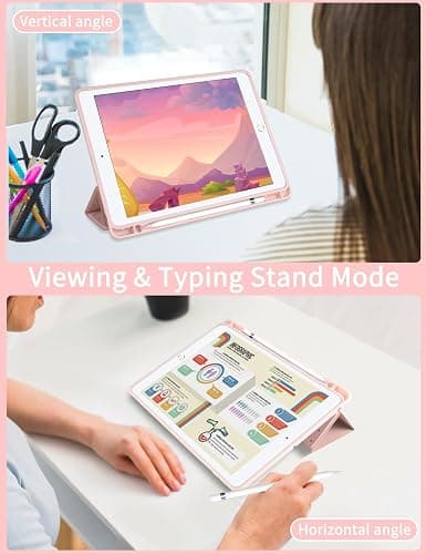 Fycyko Compatible with iPad 10.2 Inch Case,iPad 9th/8th/7th Generation 2021/2020/2019 Cases with Pencil Holder,Cute Polka Dot Stylish Aesthetics Design Protective Cover-Pink thumbnail 2