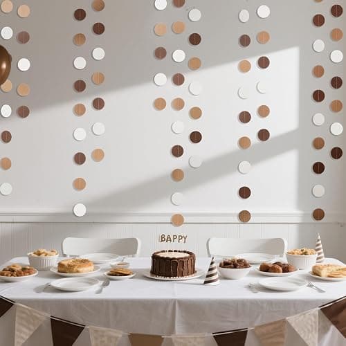 Brown Paper Garlands Hanging Circle Decoration Neutral Party Streamers, 30 Feet (Browe, Kraft, Beige) thumbnail 4