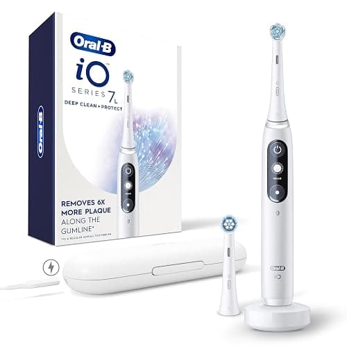 Oral-B iO Deep Clean + Protect Rechargeable Electric Toothbrush, White with a iO Series 7 Toothbrush, 2 Replacement Brush Heads, and a Charging Travel Case - Image 1