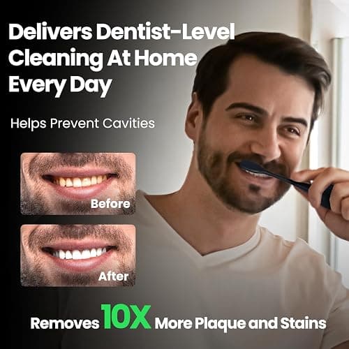 Electric Toothbrush, Marlincare Electric Toothbrush for Adults 180 Days Battery Life Rechargeable with 5 Modes, 48000VPM Motor Smart Timer IPX8, Sonic Toothbrush with 4 Brush Heads &Travel Case, Black thumbnail 3