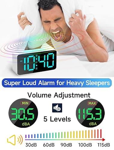 Cadmos Super Loud Alarm Clock for Heavy Sleepers Adults,Digital Clock with 7 Color NightLight,Adjustable Volume,USB Charger,Small Clocks for Bedrooms Bedside,ok to Wake for Kids,Teens (Pink+RGB) - Pink+rgb thumbnail 4