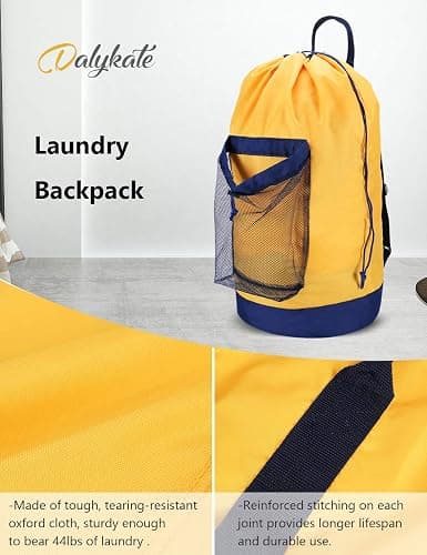 Dalykate Backpack Laundry Bag, Laundry Backpack with Shoulder Straps and Mesh Pocket Durable Nylon Clothes Hamper Bag with Drawstring Closure for College, Travel, Laundromat, Apartment thumbnail 6