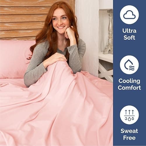 Queen Size 4 Piece Sheet Set - Comfy Breathable & Cooling Bed Sheets Set - Hotel Luxury Bedding for Women, Men, Kids, Teens, Boys & Girls - Deep Pockets, Soft and Wrinkle Free - Oeko-Tex - Baby Pink - Queen - 33 - Baby Pink thumbnail 4