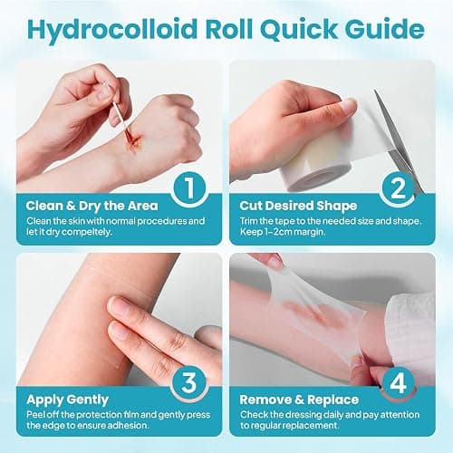 Umaeost Hydrocolloid Roll for Wound Care: 2IN*6.5FT - Waterproof Ultra Thin Self Adhesive Patch for Blisters Acne Bedsores Pressure Diabetic Ulcers - DIY Size thumbnail 4