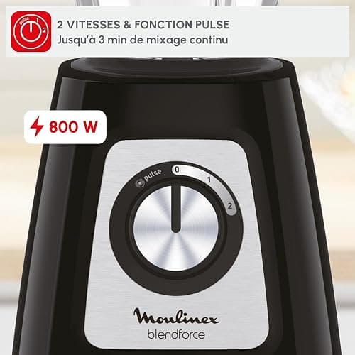 Moulinex - Blender Blendforce Noir 800W Bol verre 1.75 L | Mixeur puissant 800 W pour préparer des smoothies, Sauces et glace pilée - Bol en verre thermorésistant thumbnail 4
