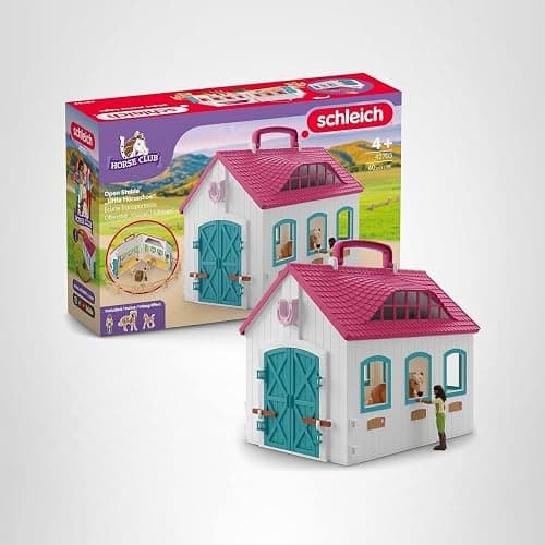 Schleich Horse Club - 60PC Little Horseshoe Open Stable Playset - Easy Carry Set with 2 Horse Figurines, Action Figure, Stable and Accessories - Toy Horses for Girls and Boys - Kids Ages 4+ | 42703 | Set includes hutch, 2 horses, movable girl figure & accessories | great gift for girls and boys | toys from 5 years thumbnail 13