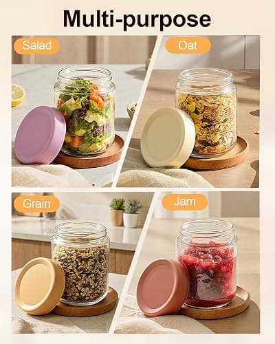 Overnight Oats Jars, 4 Pieces of 500ml/16oz Overnight Oatmeal Container with Lid by Pitch Pulse, Homemade Yogurt Oatmeal Salad Jam Pudding Storage Container thumbnail 7