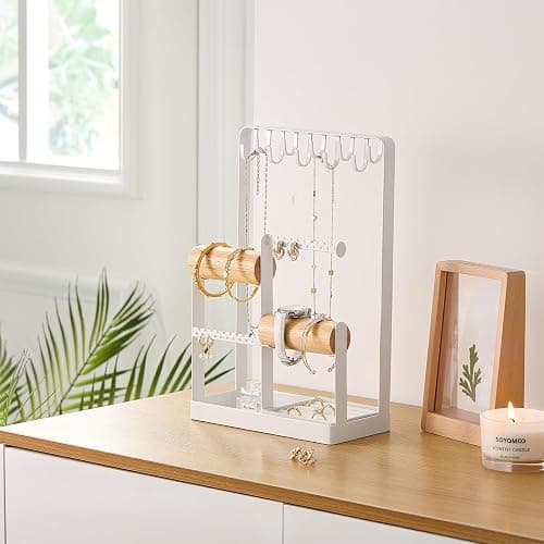 Lolalet Jewelry Holder Organizer, Aesthetic Jewelry Display Stand for Necklaces Bracelets Earrings Rings, Cute Room Décor for Teen Girls Women -White thumbnail 5