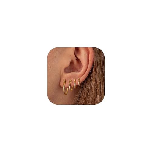 LOYALLOOK Gold Hoop Earrings Set Stainless Steel Rounded Small Hoop Earrings Set for Women Cute Huggie Earrings Nickel Free 10/12/15/20MM thumbnail 4