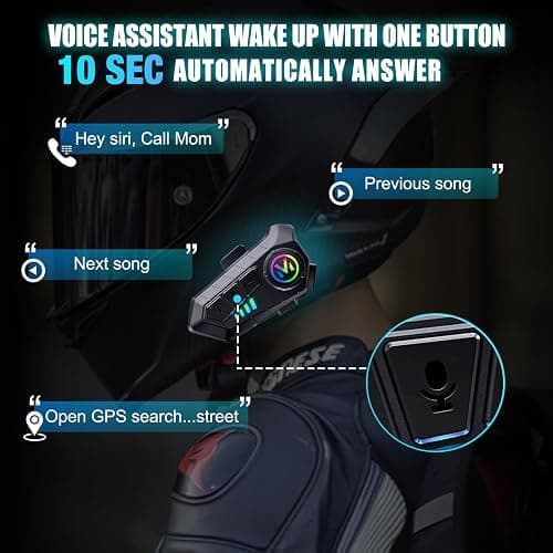 Motorcycle Helmet Speakers - Super Long Battery Life, Helmet Headphones Single Use Headset with Soft/Hard Mic,IPX6 Automatic Answer/Music Control/Intelligent Noise/Wake up Siri thumbnail 5