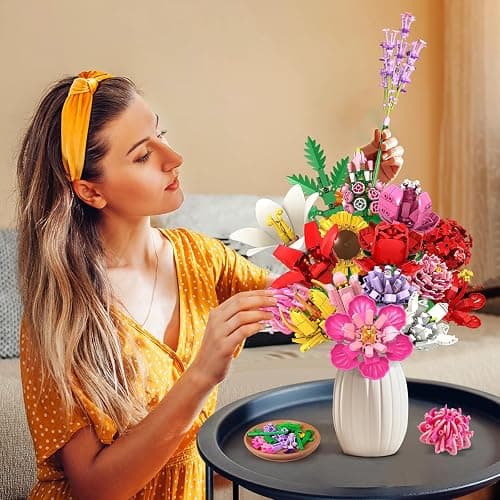 PLAXSOON Flower Bouquet Building Set, 1464 PCS Botanical Collection Building Block Toy, 18 Flowers Rose Sunflower Home Plant Decor, Birthday Gifts for Adults Women Boys Girls 8-12+ thumbnail 2